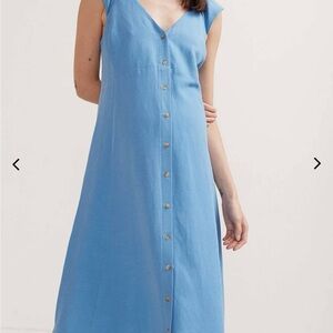 Hatch Sky Blue Midi Dress with Button-Down Front
